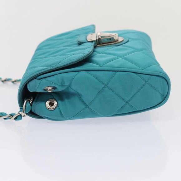 PRADA Chain Shoulder Bag Nylon Turquoise Blue Silver Auth 86958V - Picture 4 of 14